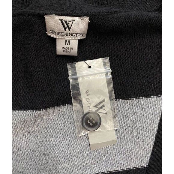 Worthington‎ Black Gray Stripe Light Weight Cardigan Button Down Sz Medium NEW - Picture 5 of 8